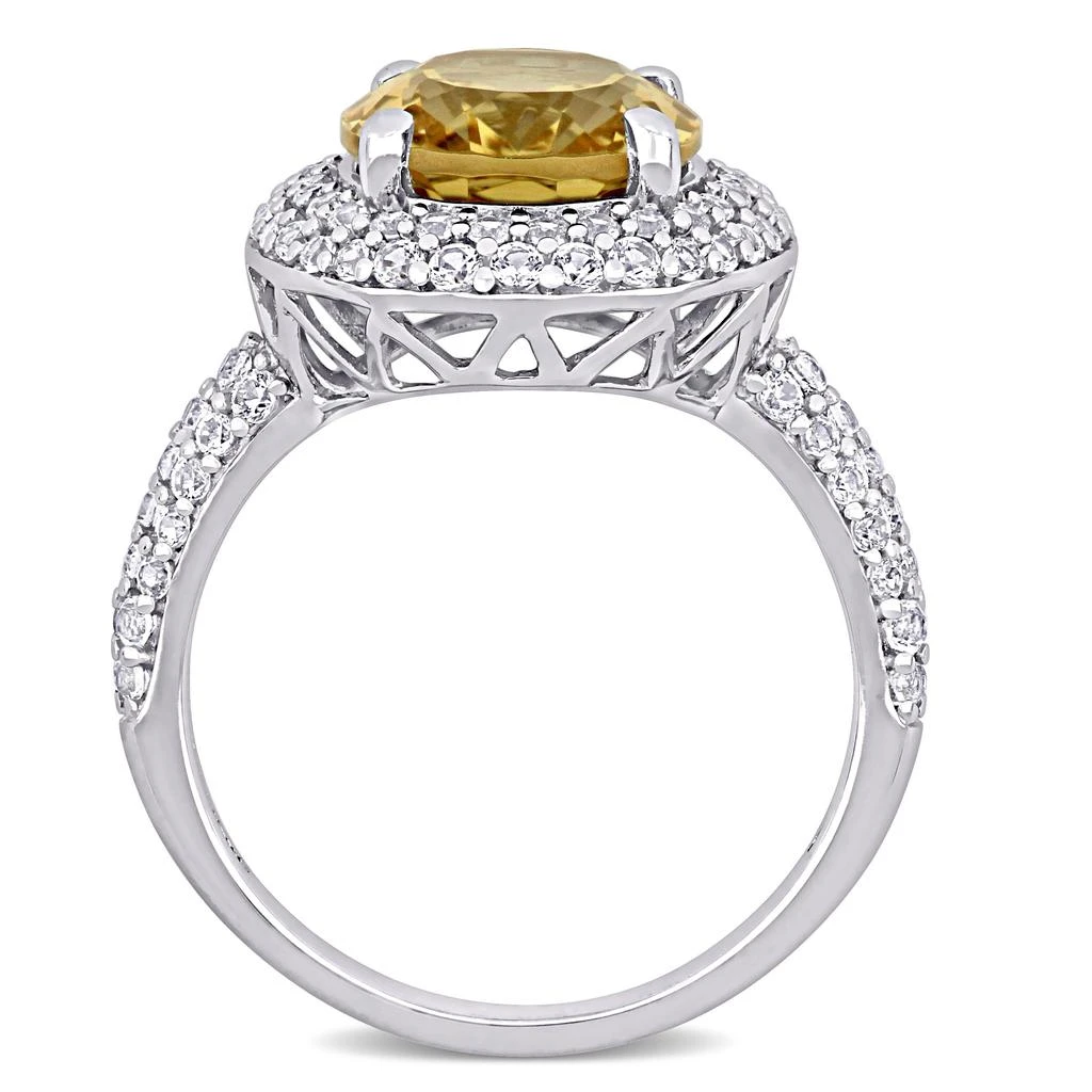 5 2/5ct TGW Oval Cut Citrine and Created White Sapphire Double Halo Ring in Sterling Silver 商品
