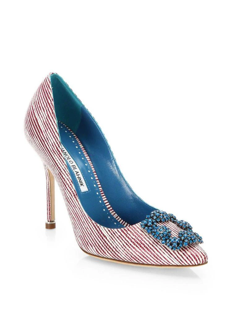 商品Manolo Blahnik|Hangisi 105 Striped Brooch Pumps,价格¥5525,第1张图片