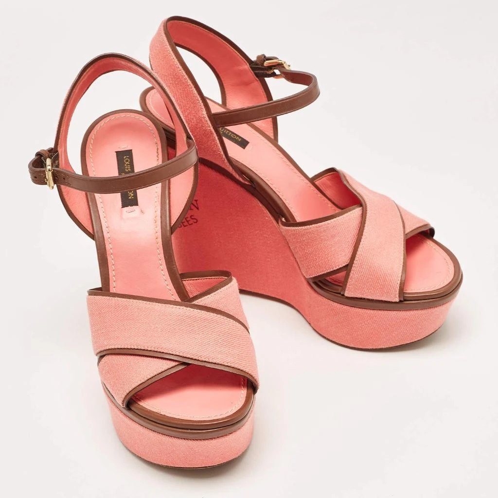 商品[二手商品] Louis Vuitton|Louis Vuitton Pink Canvas and Leather Articles De Voyage  Wedge Sandals Size 40,价格¥4088,第4张图片详细描述