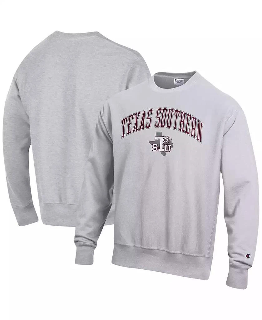 商品CHAMPION|Men's Heathered Gray Texas Southern Tigers Arch Over Logo Reverse Weave Pullover Sweatshirt,价格¥359,第1张图片