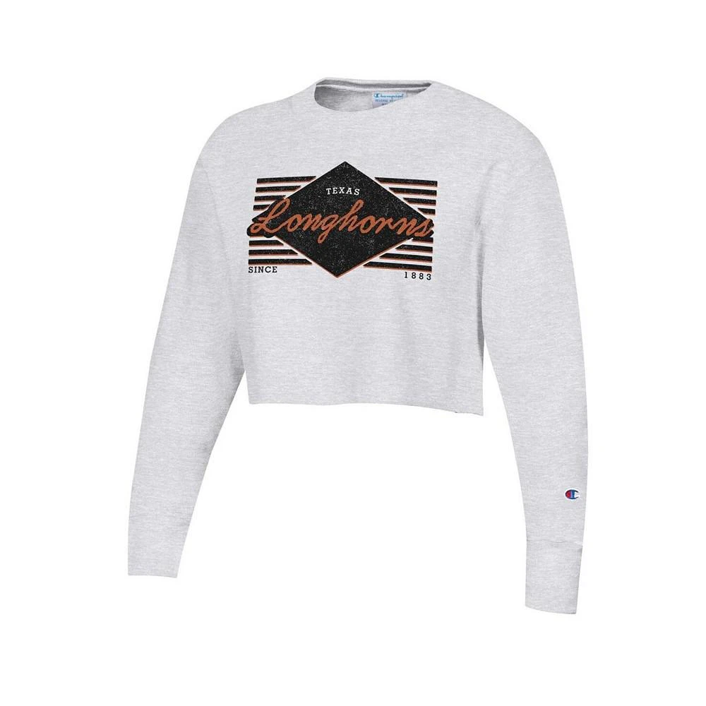 商品CHAMPION|Women's Heather Gray Distressed Texas Longhorns Reverse Weave Cropped Pullover Sweatshirt,价格¥383,第3张图片详细描述