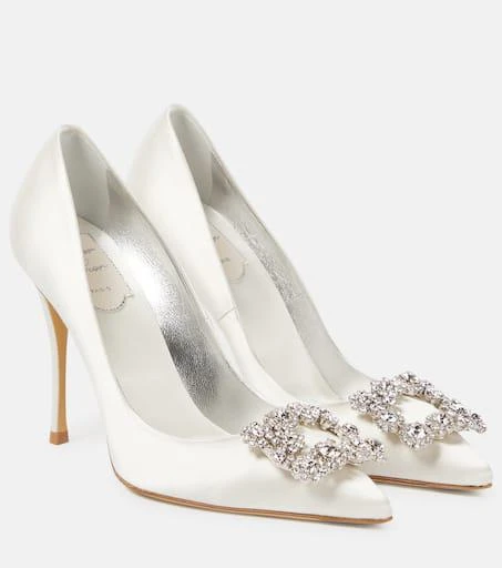 商品Roger Vivier|Flower Strass 100 satin pumps,价格¥17034,第1张图片