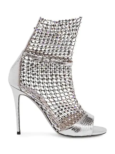 商品Rene Caovilla|Galaxia Crystal Mesh Ayers Metallic Leather Sandals,价格¥11698,第1张图片