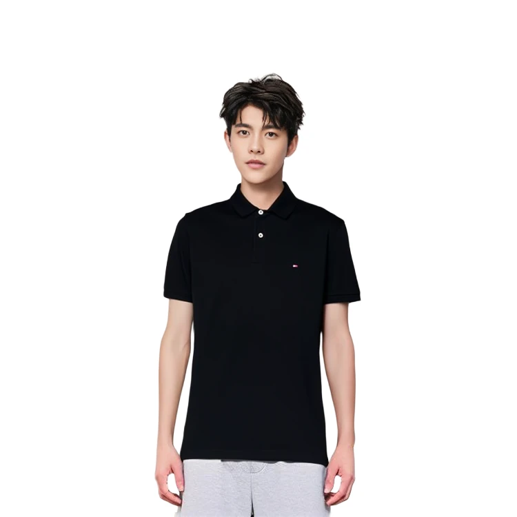 商品[国内直发] Tommy Hilfiger|高尔夫穿搭美式复古Polo领纯色纽扣短袖Polo衫 男款 黑色,价格¥488,第6张图片详细描述