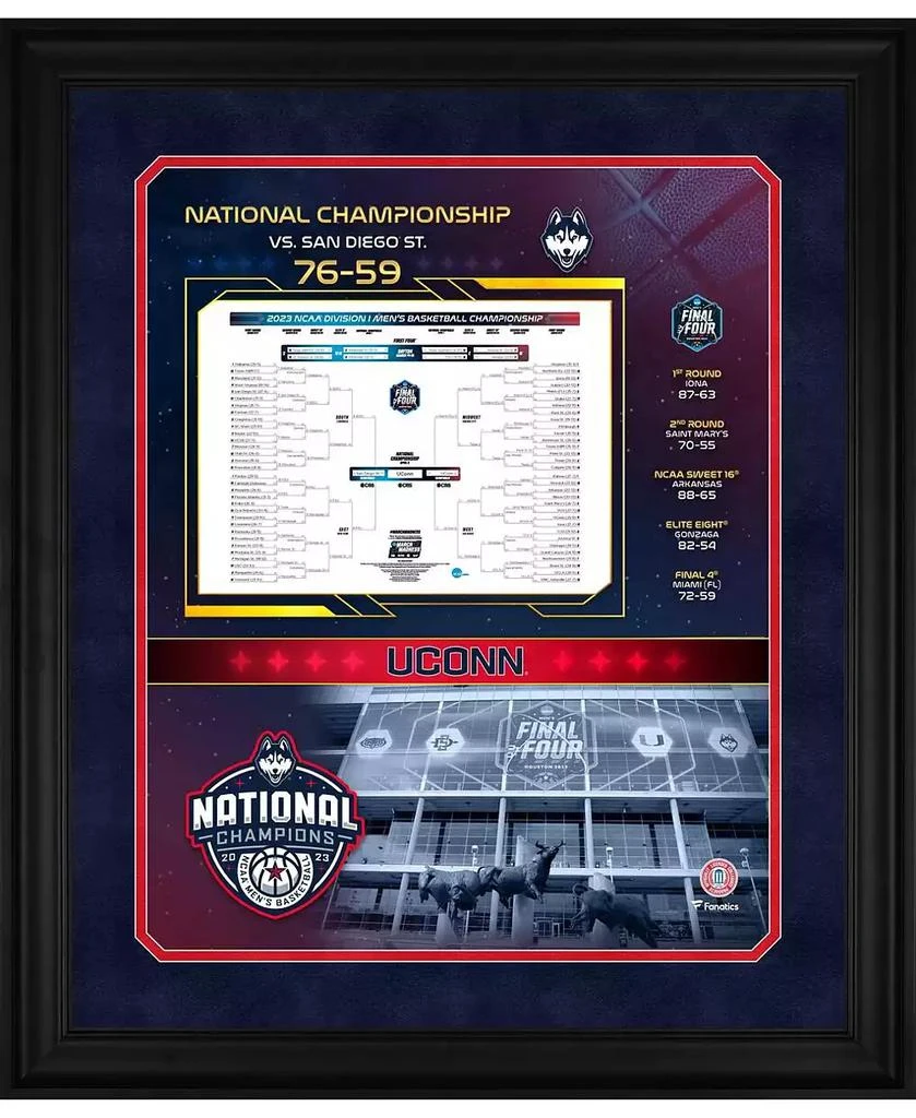 商品Fanatics Authentic|UConn Huskies 2023 NCAA Men's Basketball National Champions Framed 20" x 24" Bracket Collage Photo,价格¥972,第1张图片