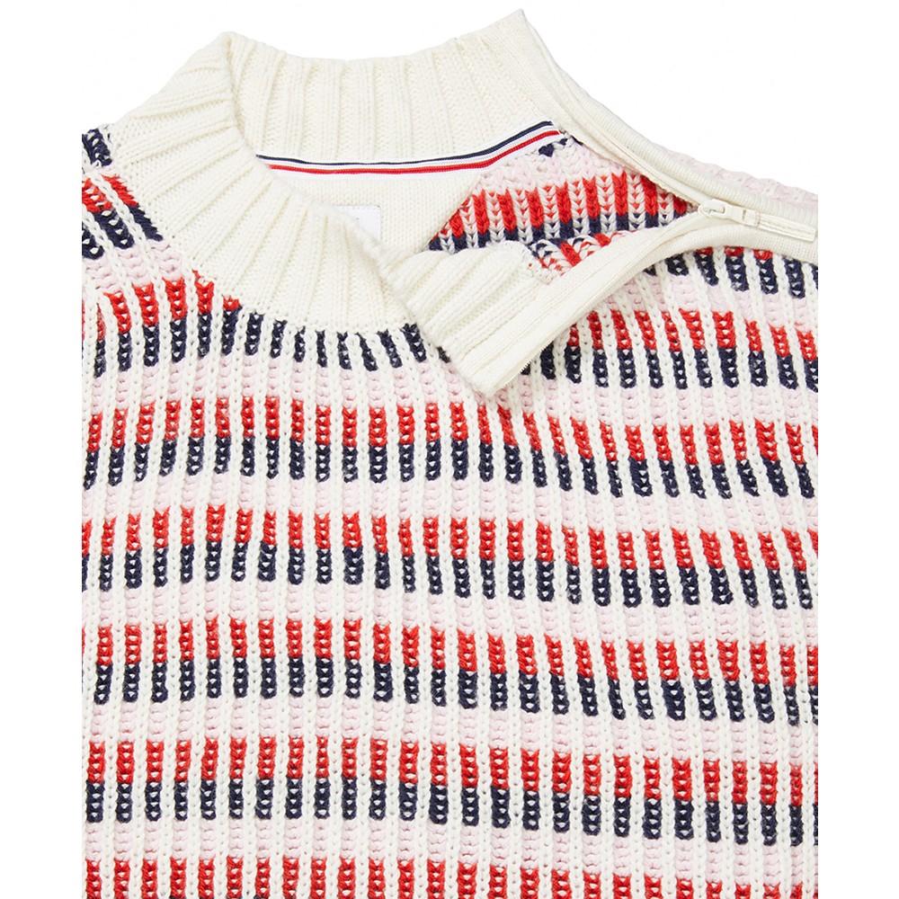 Women's Striped Sweater with Zippered Shoulders商品第3张图片规格展示
