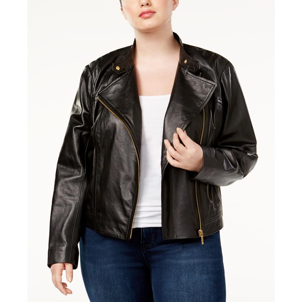 Plus Size Leather Moto Jacket商品第1张图片规格展示