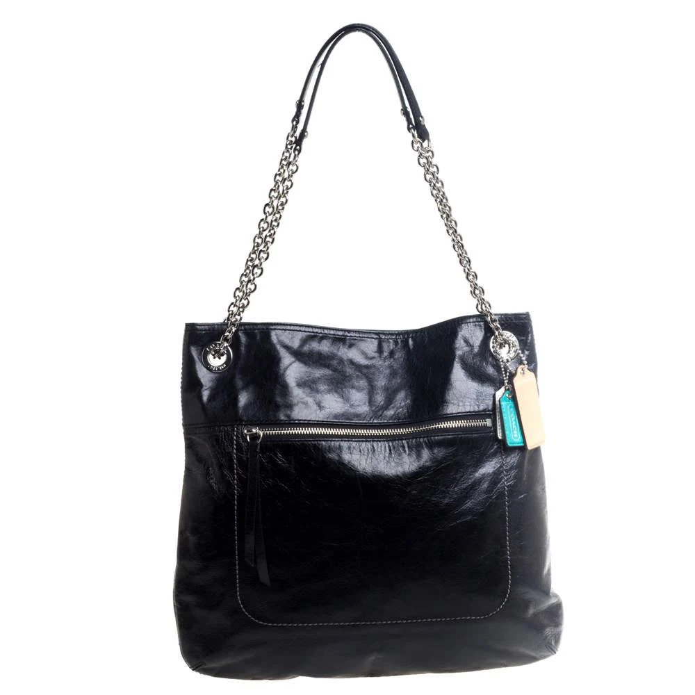 商品[二手商品] Coach|Coach Black Crackled Leather Chain Tote,价格¥1464,第1张图片