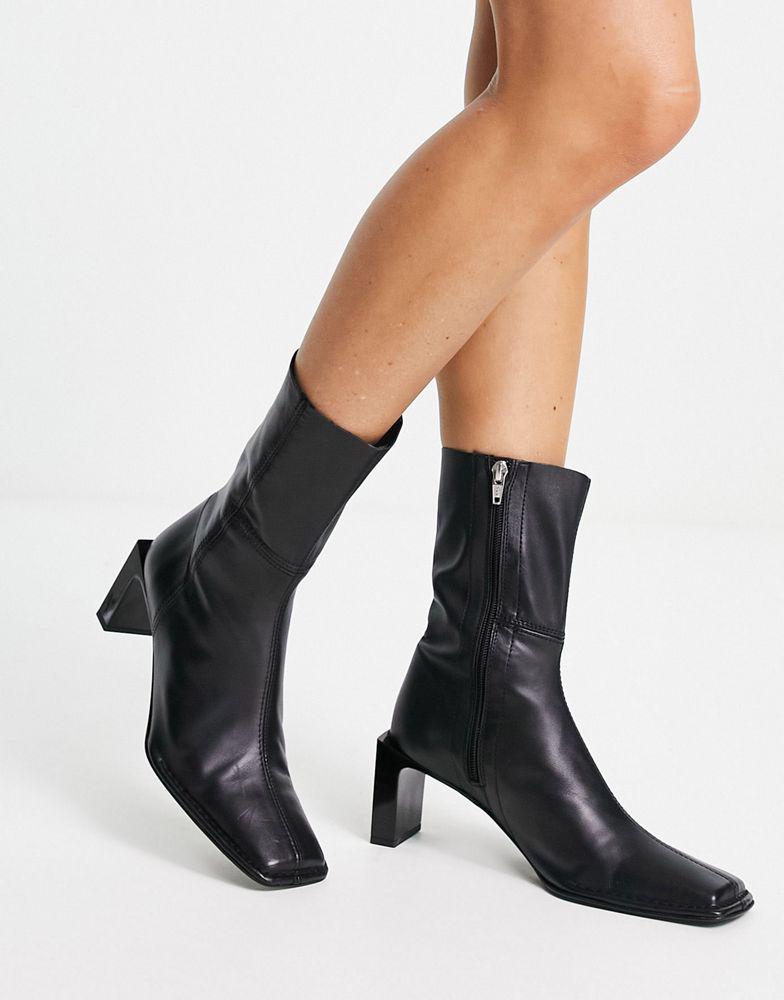 ASOS DESIGN Roman premium leather heeled sock boots in black商品第1张图片规格展示