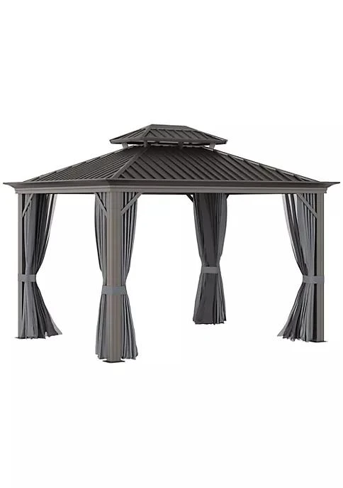 商品belk|12 X 10 Hardtop Patio Gazebo Canopy Outdoor Pavilion With Galvanized Steel Frame Netting Sidewalls Curtains Charcoal Grey,价格¥14626,第1张图片