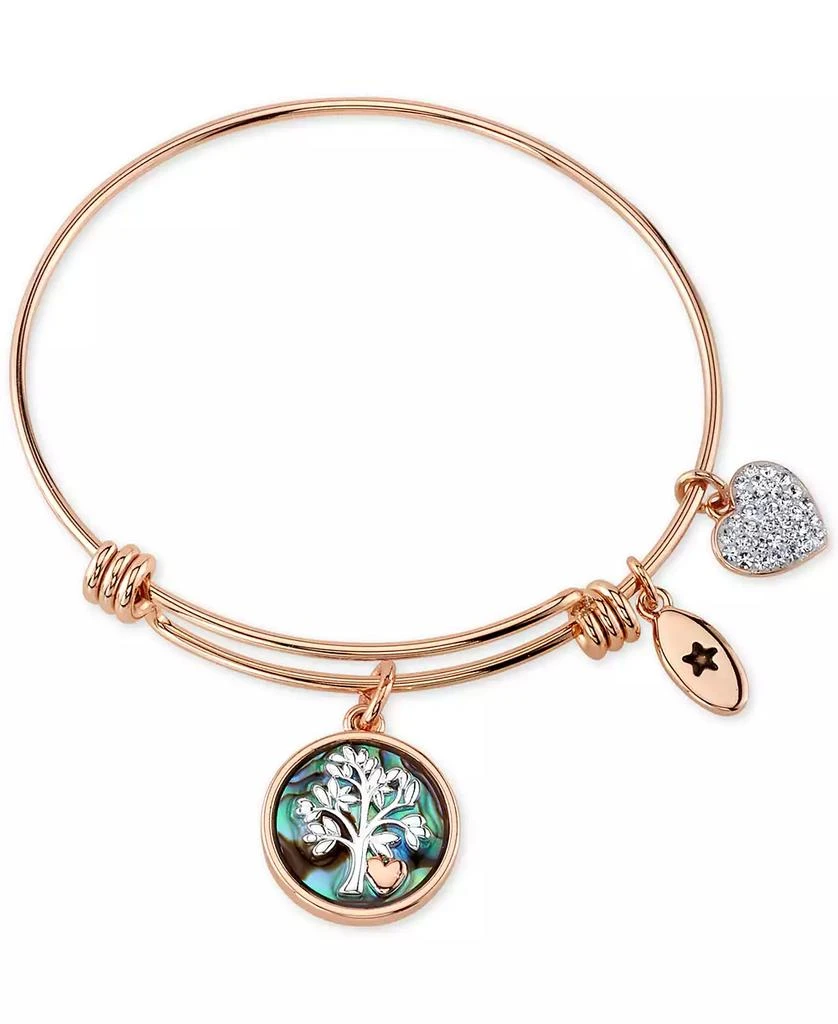 商品Unwritten|Family Tree Inlay Charm Bangle Stainless Steel Bracelet in Rose Gold-Tone with Silver Plated Charms,价格¥105,第1张图片