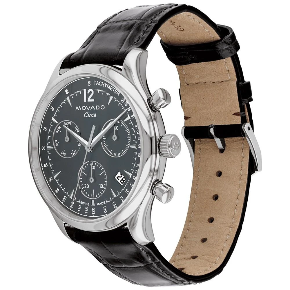 商品Movado|Men's Heritage Circa Swiss Quartz Chronograph Black Genuine Leather Strap Watch 43mm,价格¥4664,第2张图片详细描述