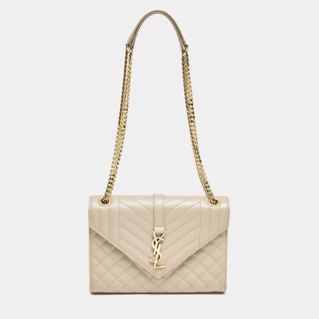 商品[二手商品] Yves Saint Laurent|Saint Laurent Beige Mix Matelassé Leather Medium Envelope Chain Bag,价格¥14229,第1张图片