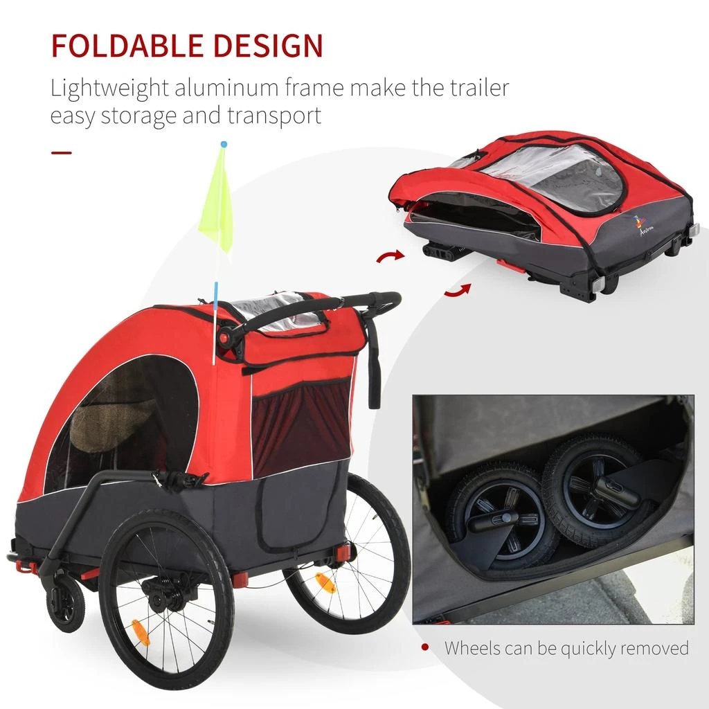 商品Streamdale Furniture|Streamdale Bike Trailer for Kids 3 In1 Foldable Child Jogger Stroller Baby Stroller Transport Carrier with Shock Absorber System Rubber Tires Adjustable Handlebar Kid Bicycle Trailer Red and Grey,价格¥3166,第3张图片详细描述