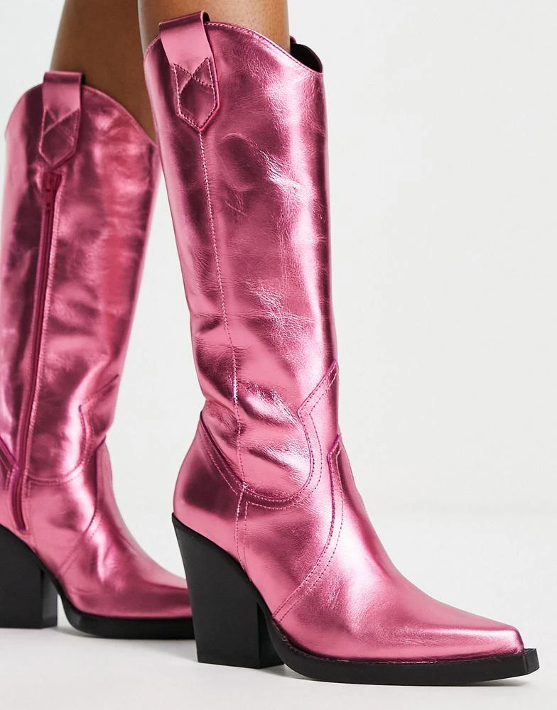 商品ASOS|ASOS DESIGN Camouflage premium leather western knee boots in pink,价格¥668,第3张图片详细描述