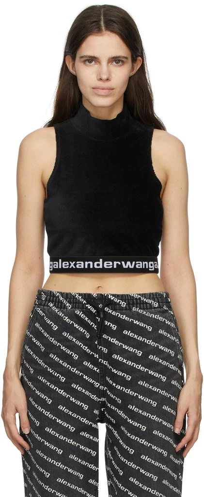 商品Alexander Wang|Black Corduroy Logo Elastic Mock Neck Tank Top,价格¥1281,第1张图片