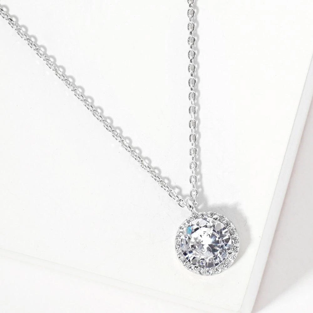 商品FASHNZFAB|White Gold Dipped Round CZ Stone Pendant Necklace,价格¥305,第1张图片详细描述