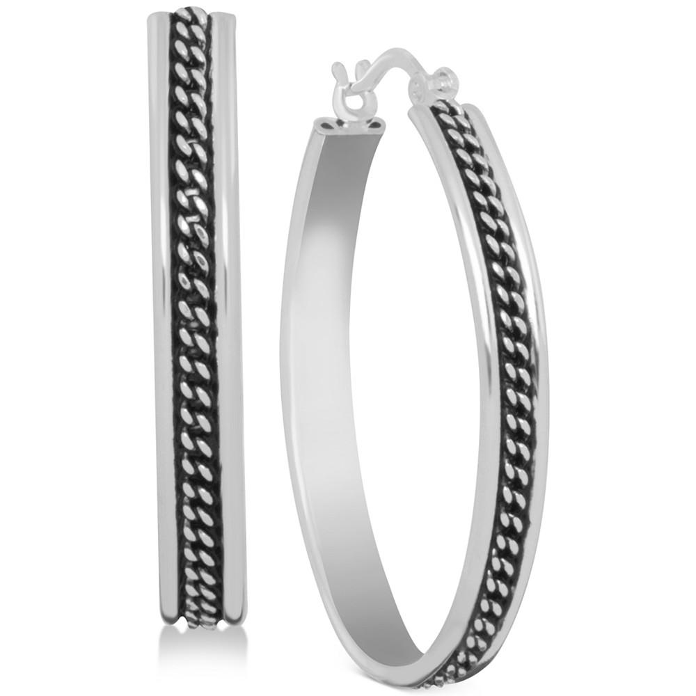 Silver-Tone Center Chain Hoop in Silver Plate Earrings商品第1张图片规格展示