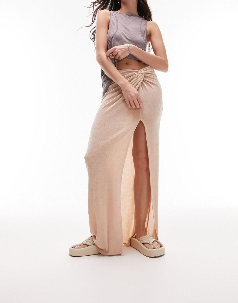 商品Topshop|Topshop slinky twist front maxi skirt in stone,价格¥273,第1张图片