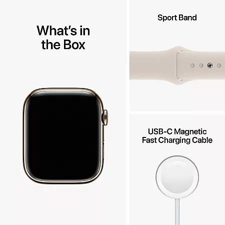 Apple Watch Series 8 GPS + Cellular 45mm Stainless Steel Case with Sport Band (Choose Color and Band Size)商品第9张图片规格展示