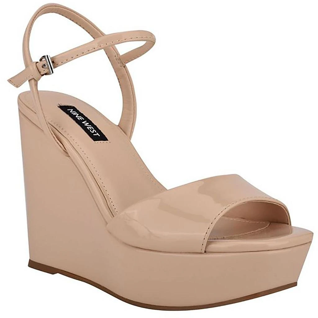 商品Nine West|Nine West Womens Kinda  Faux Leather Ankle Strap Wedge Heels,价格¥114,第1张图片