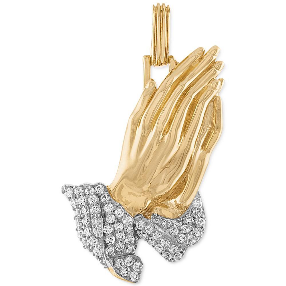 商品Esquire Men's Jewelry|Cubic Zirconia Two-Tone Praying Hands Pendant in Sterling Silver & 14k Gold-Plate, Created for Macy's,价格¥2576,第1张图片