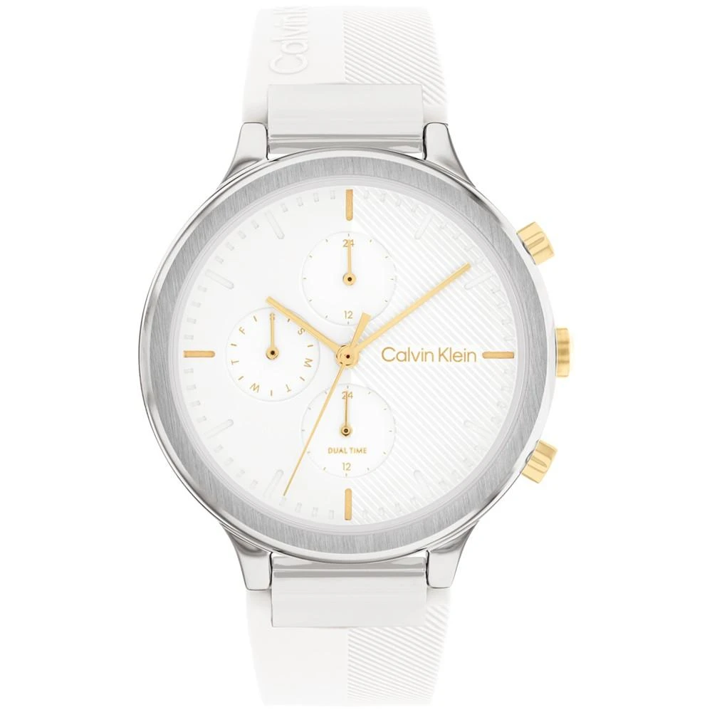 商品Calvin Klein|Women's Multifunction White Silicone Strap Watch 38mm,价格¥1201,第1张图片
