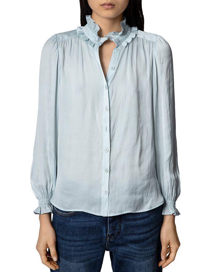 商品Zadig&Voltaire|Tacca Satin Ruffle Blouse,价格¥2635,第1张图片