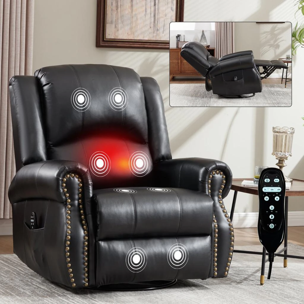 商品Streamdale Furniture|Streamdale Heat Massage Rocker Recliner Chair, Swivel Fabric, Black,价格¥4501,第2张图片详细描述