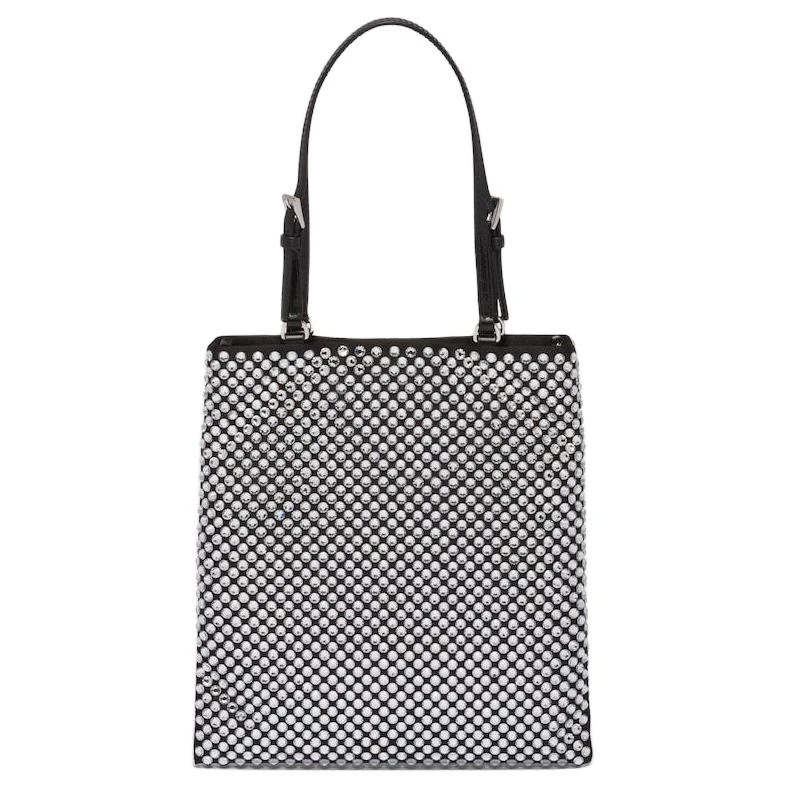 商品[国内直发] Prada|普拉达 水钻装饰 尼龙 手袋手提包 女款 银色,价格¥11517,第4张图片详细描述