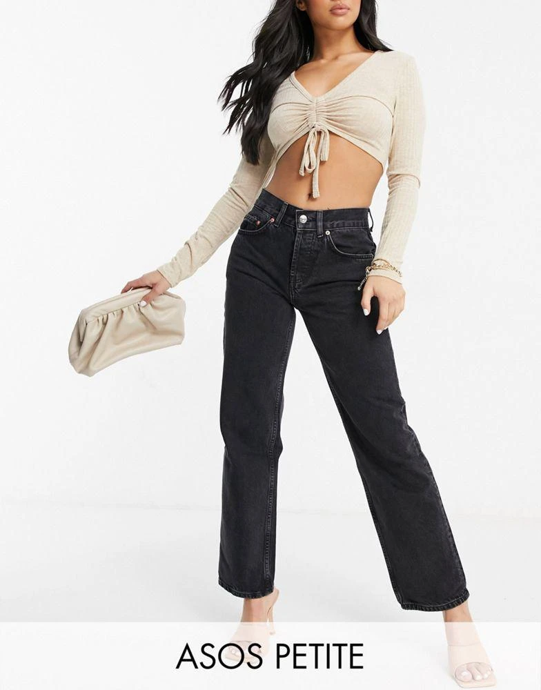 商品ASOS|ASOS DESIGN Petite premium mid rise straight leg jeans in washed black - MBLUE,价格¥189,第1张图片