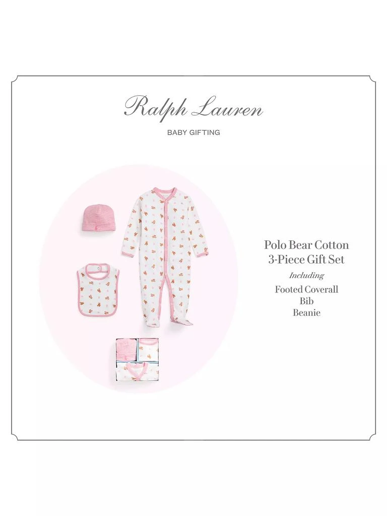 商品Ralph Lauren|Baby Girl's Polo Bear Print Footie, Beanie & Bib Set,价格¥562,第3张图片详细描述