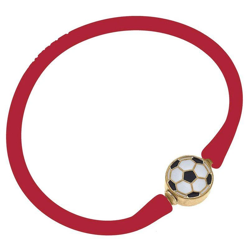 商品Canvas Style|Enamel Soccer Ball Silicone Bali Bracelet In Red,价格¥213,第1张图片