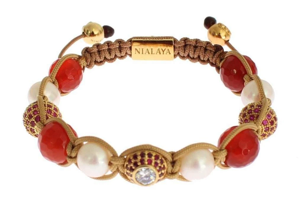 商品Nialaya|Nialaya CZ Carnelian Pearl 925 Silver Bracelet,价格¥1116,第2张图片详细描述