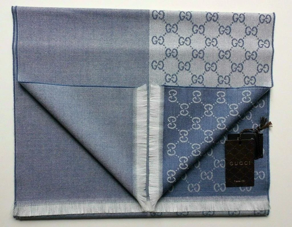 商品Gucci|Gucci 古驰GG字母半网格羊毛围巾 - 浅蓝色,价格¥3413,第2张图片详细描述