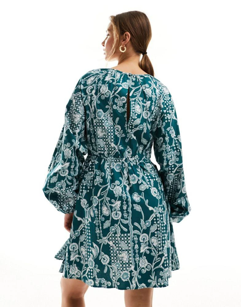 商品ASOS|ASOS DESIGN cotton poplin mini dress with ruched bust in green paisley print,价格¥276,第4张图片详细描述