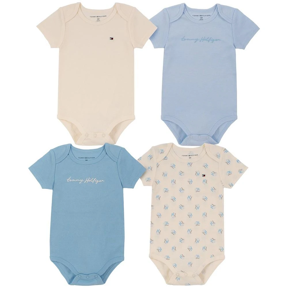 商品Tommy Hilfiger|Baby Boys Logo Short Sleeve Bodysuits, Pack of 4,价格¥102,第1张图片