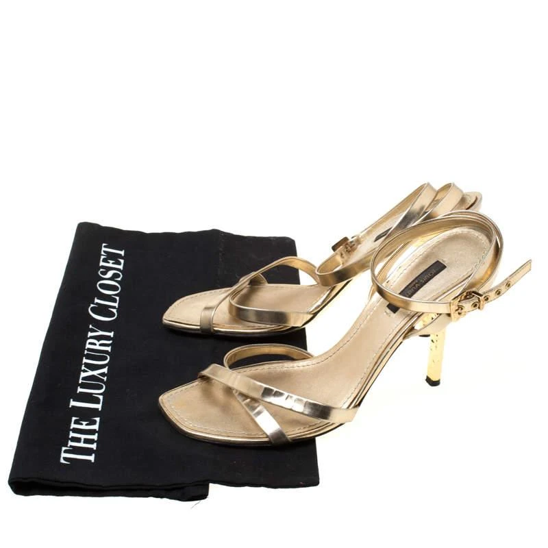 Louis Vuitton Metallic Gold Leather Classic Strappy Sandals Size 37 商品