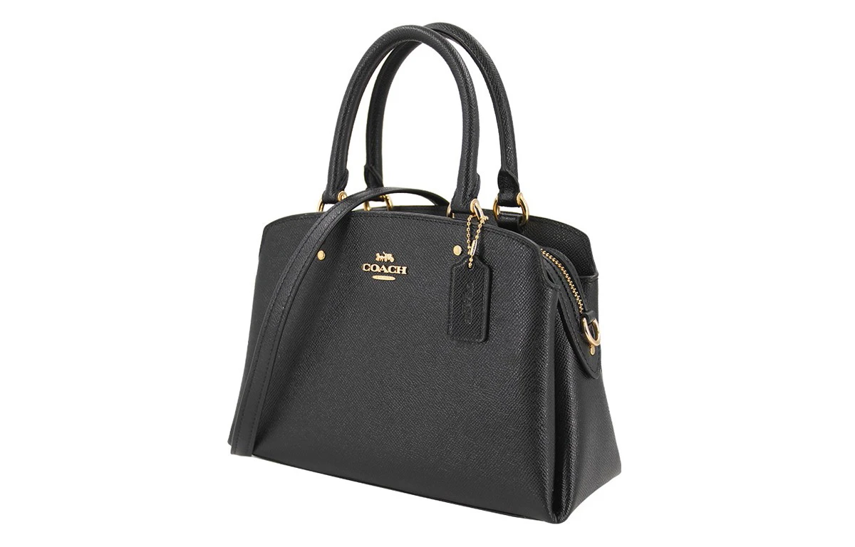 商品[国内直发] Coach|蔻驰 Lillie 26 金标Logo纯色可拆卸肩带 十字纹皮革 电脑包公文包单肩斜挎手提包 小号 女款 黑色,价格¥1991,第3张图片详细描述