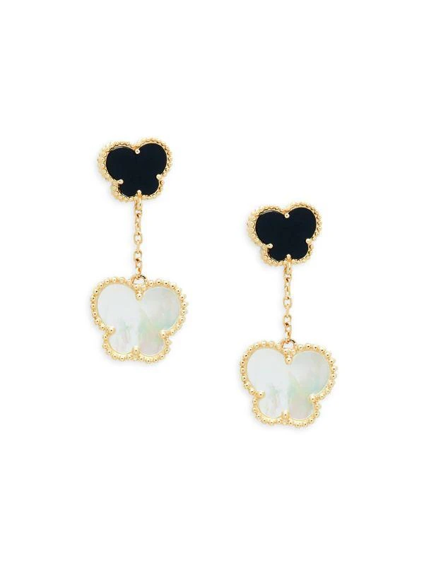 商品Effy|14K Yellow Gold, Mother Of Pearl & Onyx Butterfly Drop Earrings,价格¥4483,第1张图片