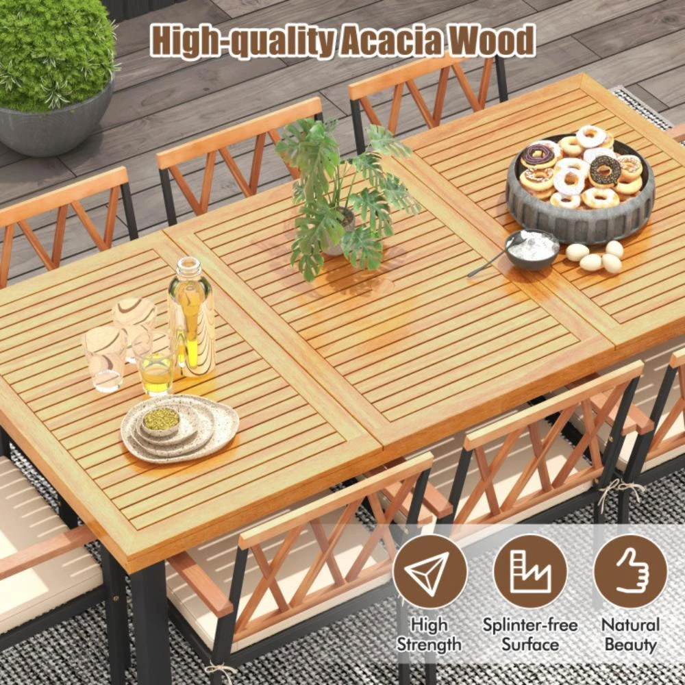 商品Hivvago|9 Pieces Patio Dining Set 39.5 Inch Acacia Wood Table with Umbrella Hole and 22.5-Inch Wide Chairs,价格¥6787,第3张图片详细描述