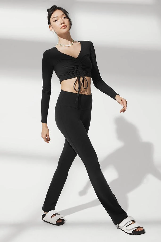 Ribbed Cinch Cropped Long Sleeve - Black 商品
