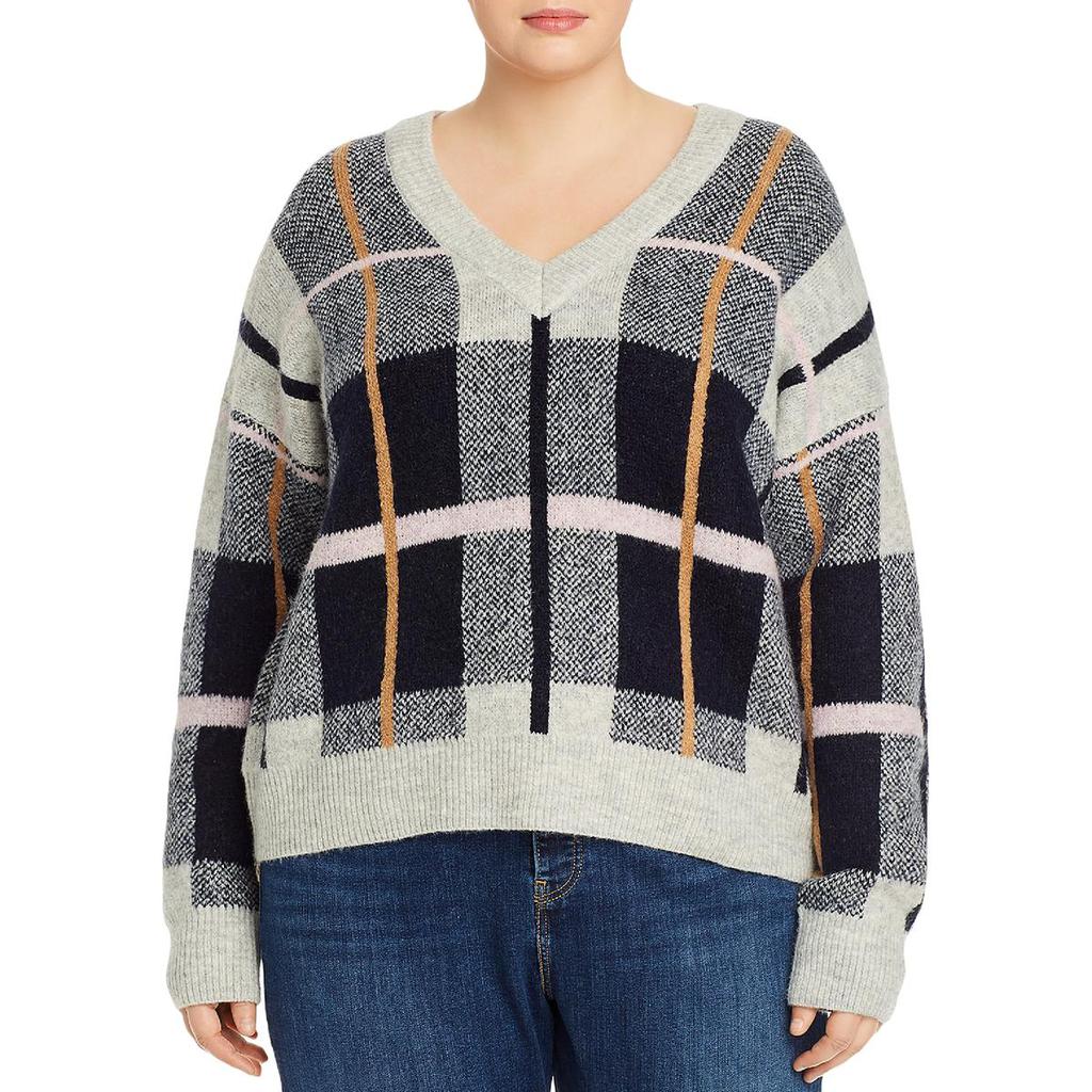 Aqua Curve Womens Plus Cropped Plaid Sweater商品第1张图片规格展示