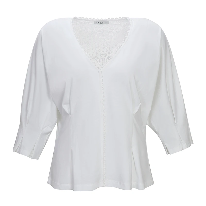 商品[国内直发] Sandro|SANDRO 白色女士T恤 R130055P-WHITE,价格¥371,第1张图片
