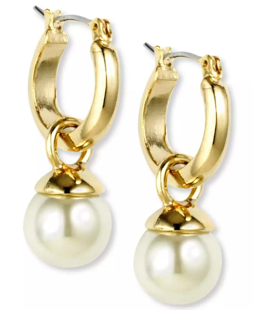 商品Anne Klein|Gold-Tone Imitation Pearl Drop Off 1/2" Hoop Earrings,价格¥113,第1张图片