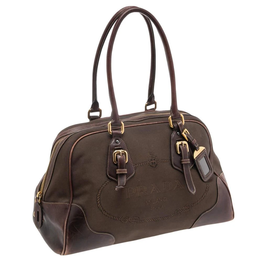 商品[二手商品] Prada|Prada Brown Leather and Canvas Bowling Bag,价格¥1865,第3张图片详细描述