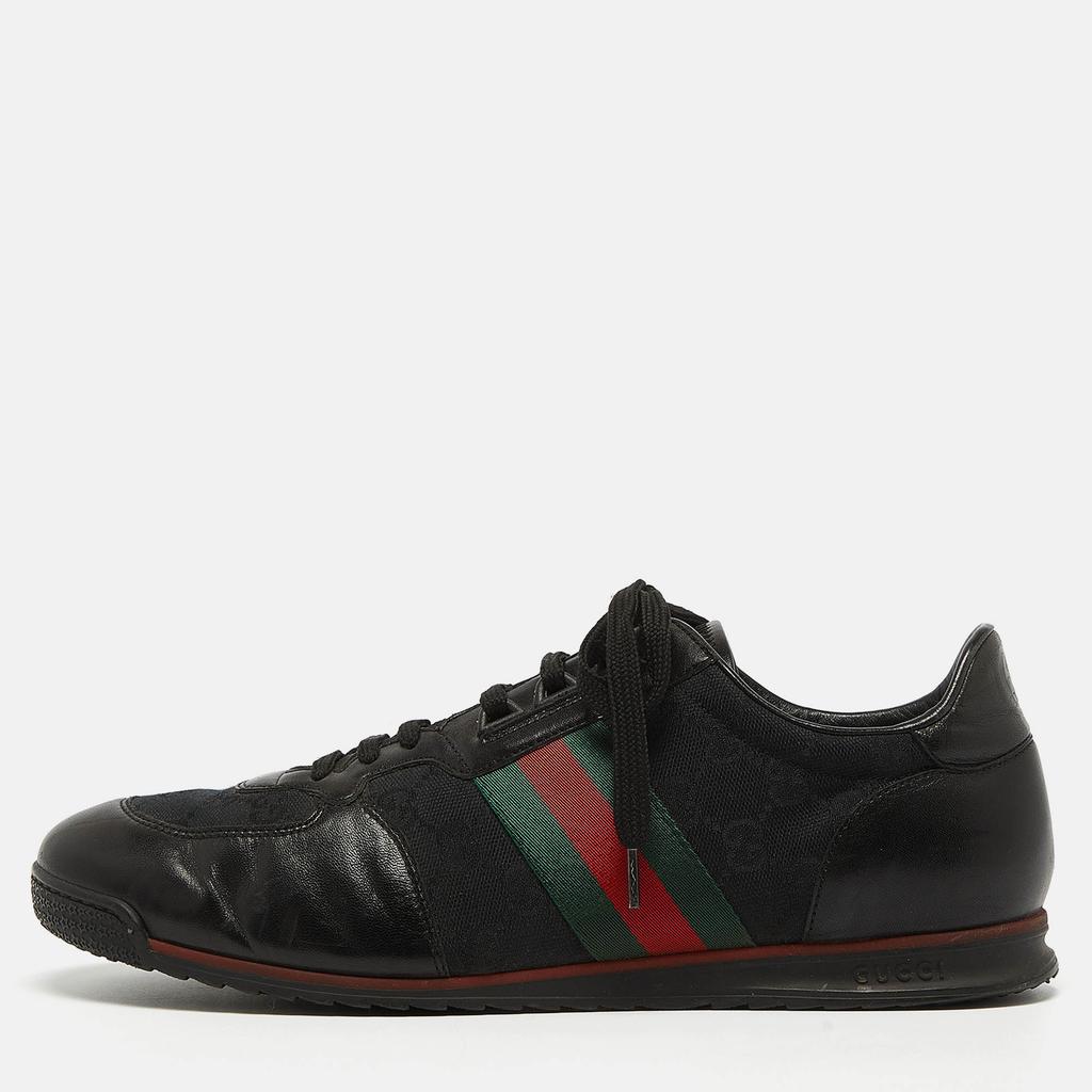 Shop Gucci Black Leather and GG Canvas Web Low Top Sneakers