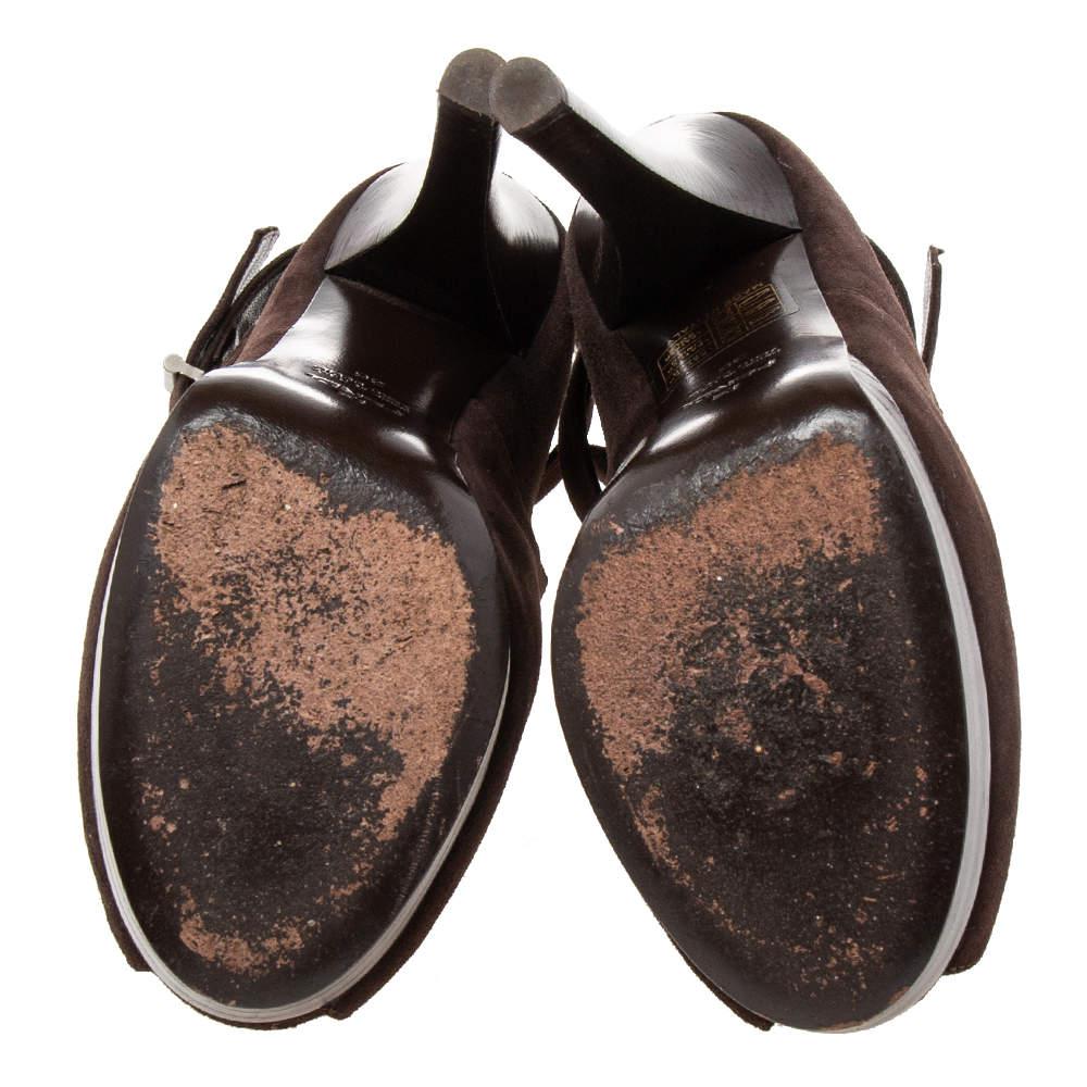 Fendi Dark Brown Suede Peep-Toe Platform Ankle Booties Size 36商品第6张图片规格展示