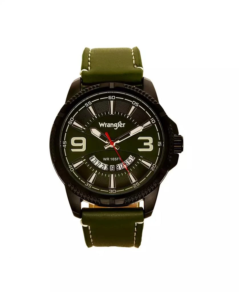 商品Wrangler|Men's Watch, 48MM Black Ridged Case with Green Zoned Dial, Outer Zone is Milled with White Index Markers, Outer Ring Has is Marked with White, Analog Watch with Red Second Hand and Crescent,价格¥502,第1张图片