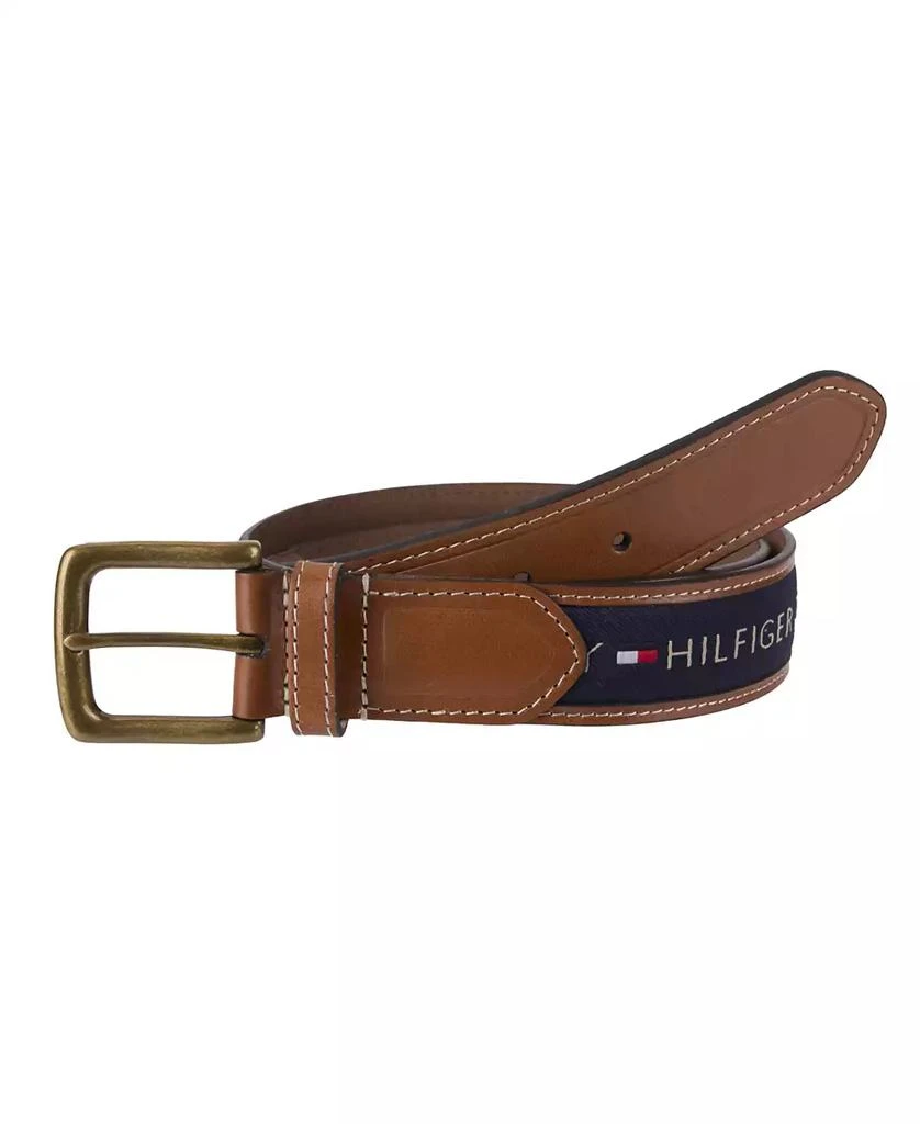 商品Tommy Hilfiger|Men's Tri-Color Ribbon Inlay Leather Belt,价格¥251,第1张图片